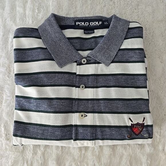 Ralph Lauren Polo Golf Striped Long Sleeved XL Blue Green White Crest VTG Preppy - Picture 1 of 8